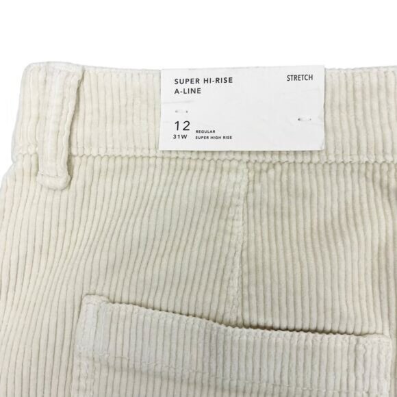 NWT AMERICAN EAGLE Corduroy Super Hi-Rise A-Line Mini Skirt Sz 12 Cream - Picture 6 of 7